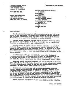 Internal Revenue Service 501 (c) (3) letter, p. 1.