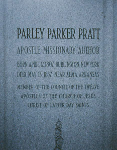 Detail of the Parley P. Pratt Gravesite Monument Photo courtesy of Alexander L. Baugh