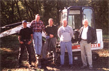 Archaeological team that conducted the Haun's Mill excavation in October 2000. From left to right: Alan Hutchinson, Kim R. Wilson, Jonathan Bullen, Dr. Mark A. Scherer, and Dr. Richard Hauck. Photo courtesy Kim R. Wilson