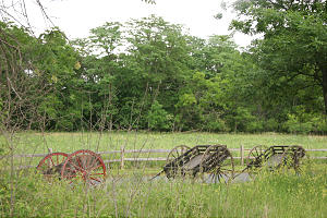 In silent recumbrance, handcarts appear as they might have a century and a half ago before start of first handcart trek at this Iowa location. Photo by R. Scott Lloyd