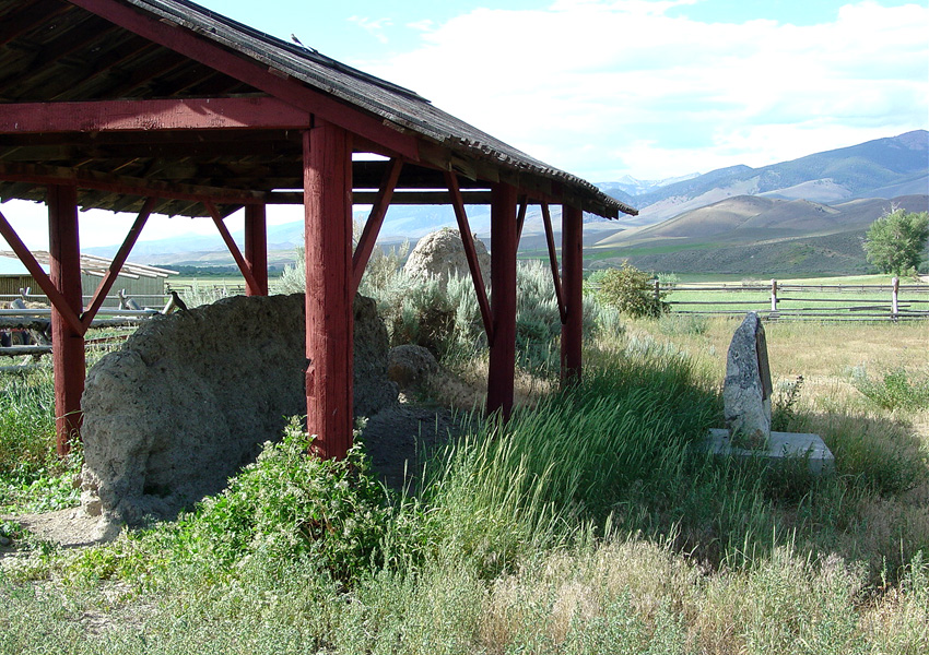 The structure seen here protects a remnant of the original wall of Fort Lemhi. Photo by Kenneth Mays.
