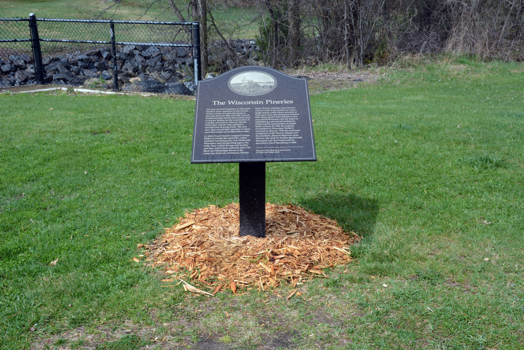 Historical marker at Black River Falls paid for by the Tabernacle Choir. The Choir sang at the dedication of the marker in 2013.