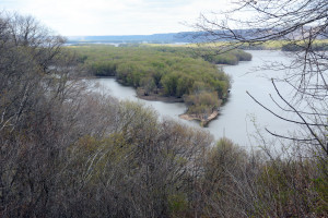 The Mississippi River below its confluence with the Black River showing the route of the log rafts floating to Nauvoo.