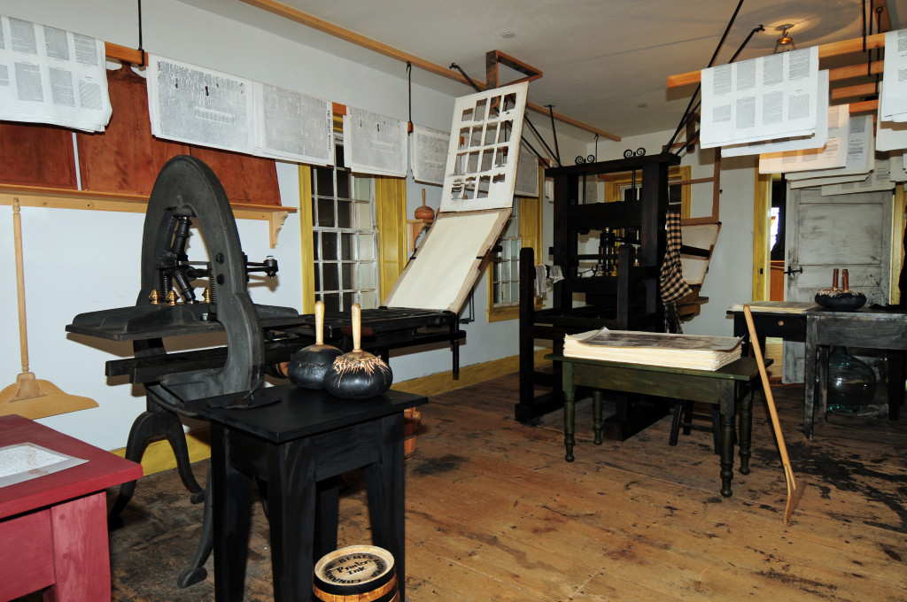 Replica Smith Acorn Press on the third floor of the Grandin shop in Palmyra, NY. Photo by Kenneth Mays.