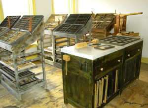 Third floor of the Grandin Building showing how the type was utilized in the printing process. Photo by Kenneth Mays.