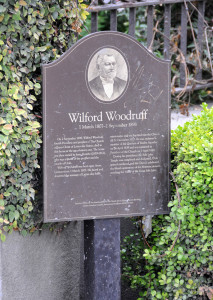 Interpretive sign outside the Isaac Trumbo home where Wilford Woodruff died. Photo by Kenneth Mays.
