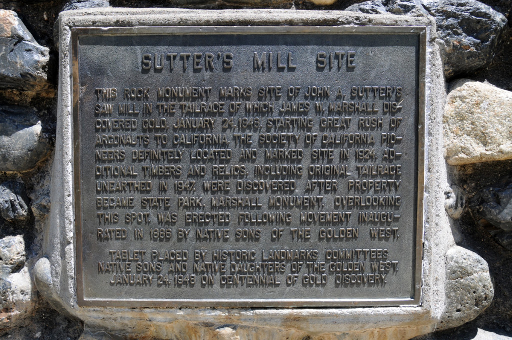 Historical marker at the site of Sutter's Mill, Coloma, California. Photo by Kenneth Mays.