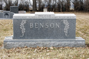 Headstone of Ezra Taft Benson and wife, Flora. Photo by Kenneth Mays.