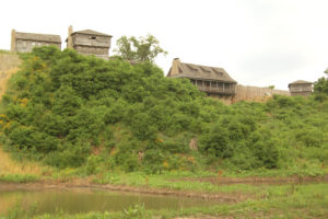Reconstructed Fort Osage as seen from the Missouri River. Photo by Kenneth Mays.