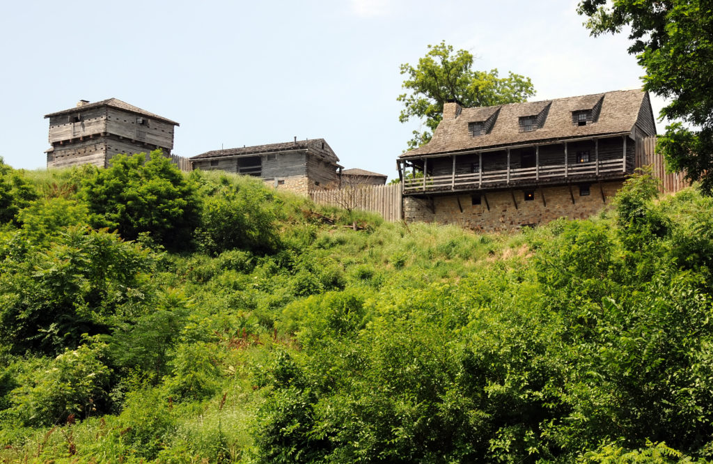 Reconstructed Fort Osage as seen from the Missouri River. Photo by Kenneth Mays.