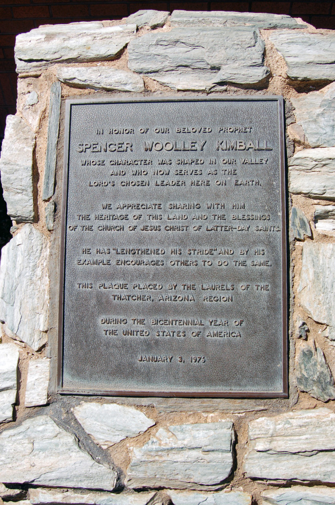 This interpretive plaque gives information about the Spencer W. Kimball childhood home, Thatcher, Arizona. Photo by Kenneth Mays