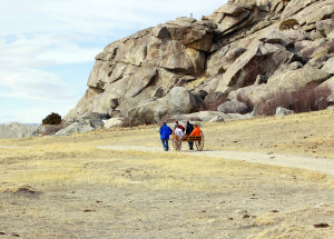 Visitors pulling a handcart at Mormon Handcart Visitors' Center. Photo by Kenneth Mays.